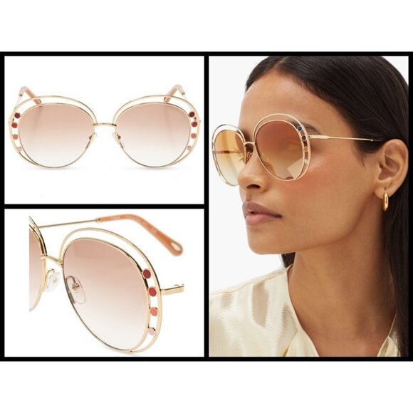 💕CHLOE💕 Delilah Sunglasses ~ Gold Frame Gradient Brown Lenses CE169742 New - Picture 3 of 16